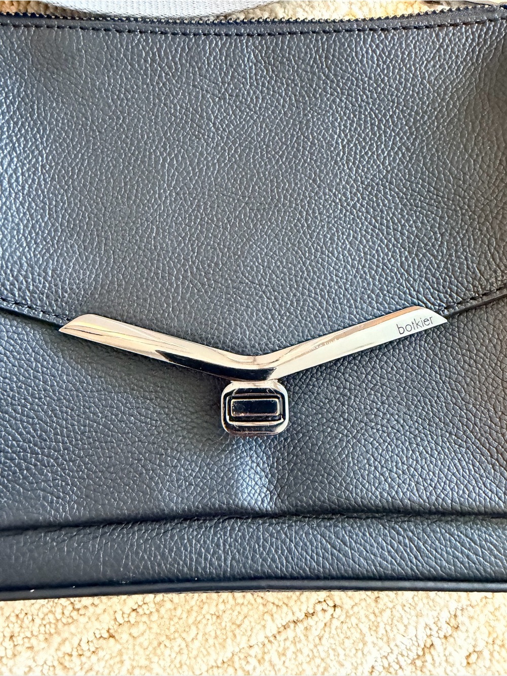 Botkier Black Leather Crossbody with Silver V-Clasp
